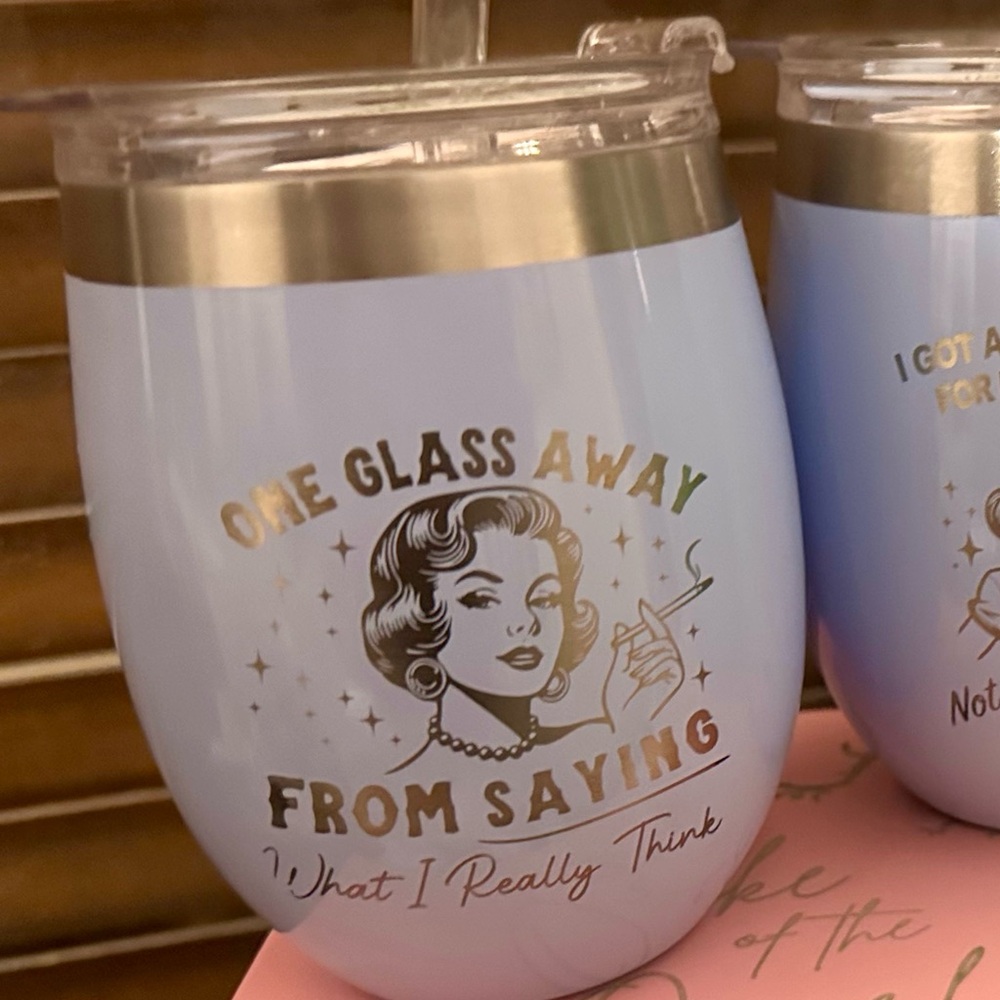 Retro Blue Housewife Wine Tumbler